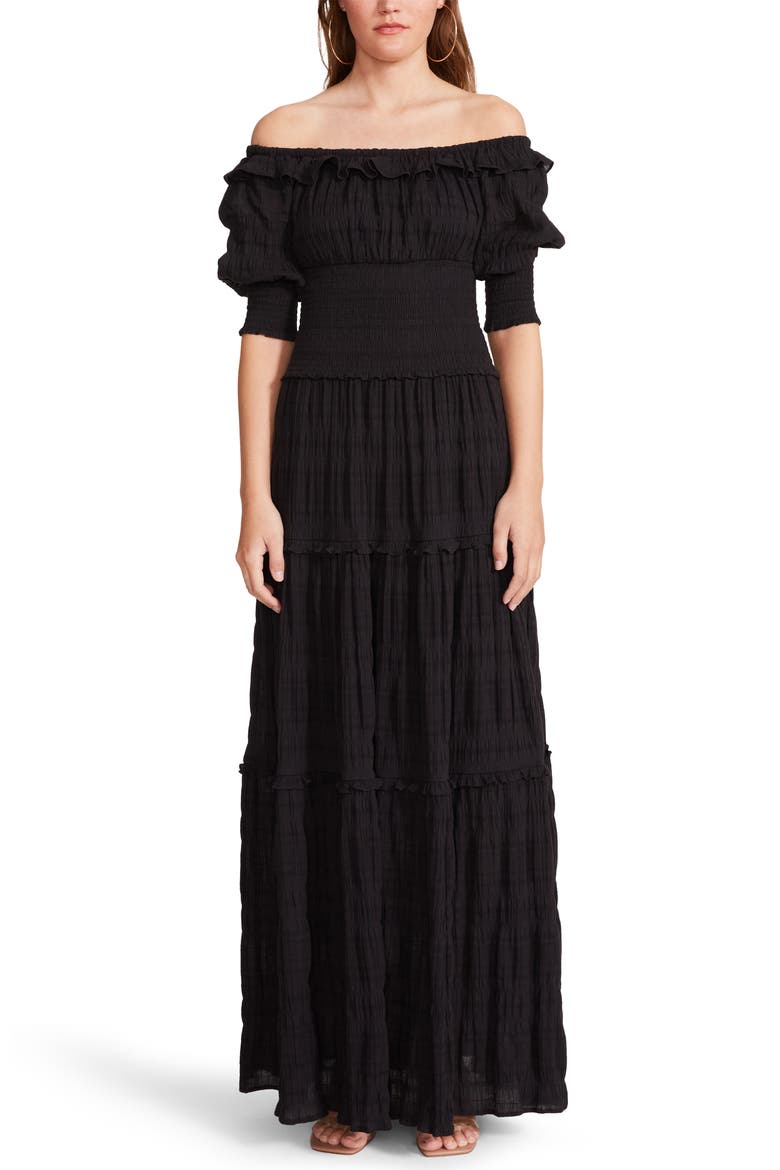 Peasantries Off the Shoulder Maxi Dress, Main, color, BLACK
