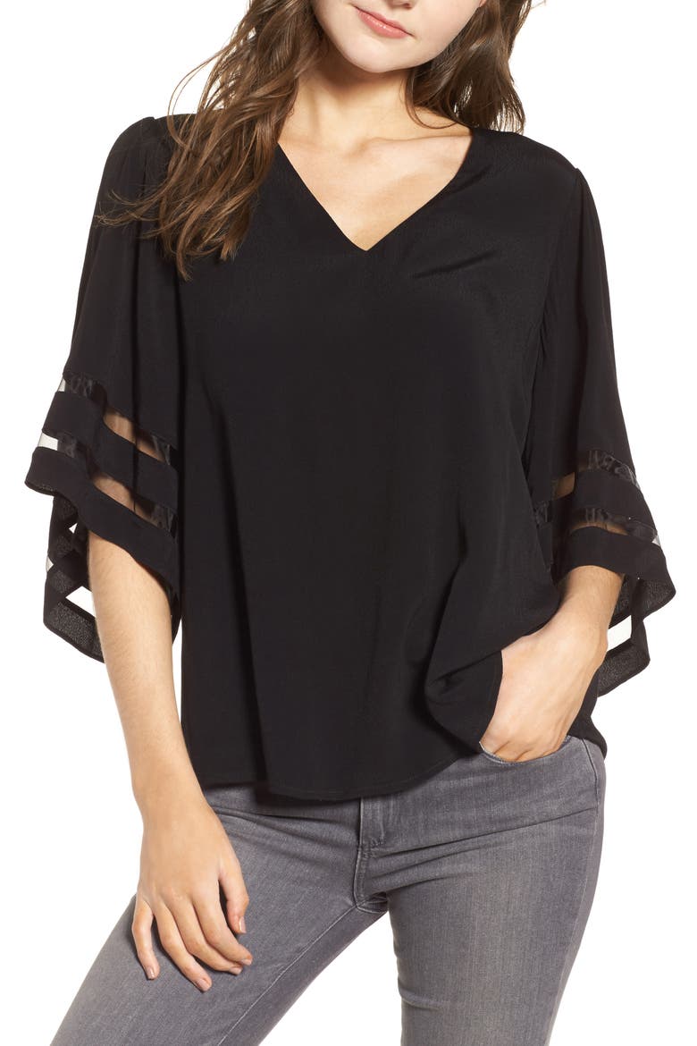 Illusion Sleeve Top, Main, color, BLACK