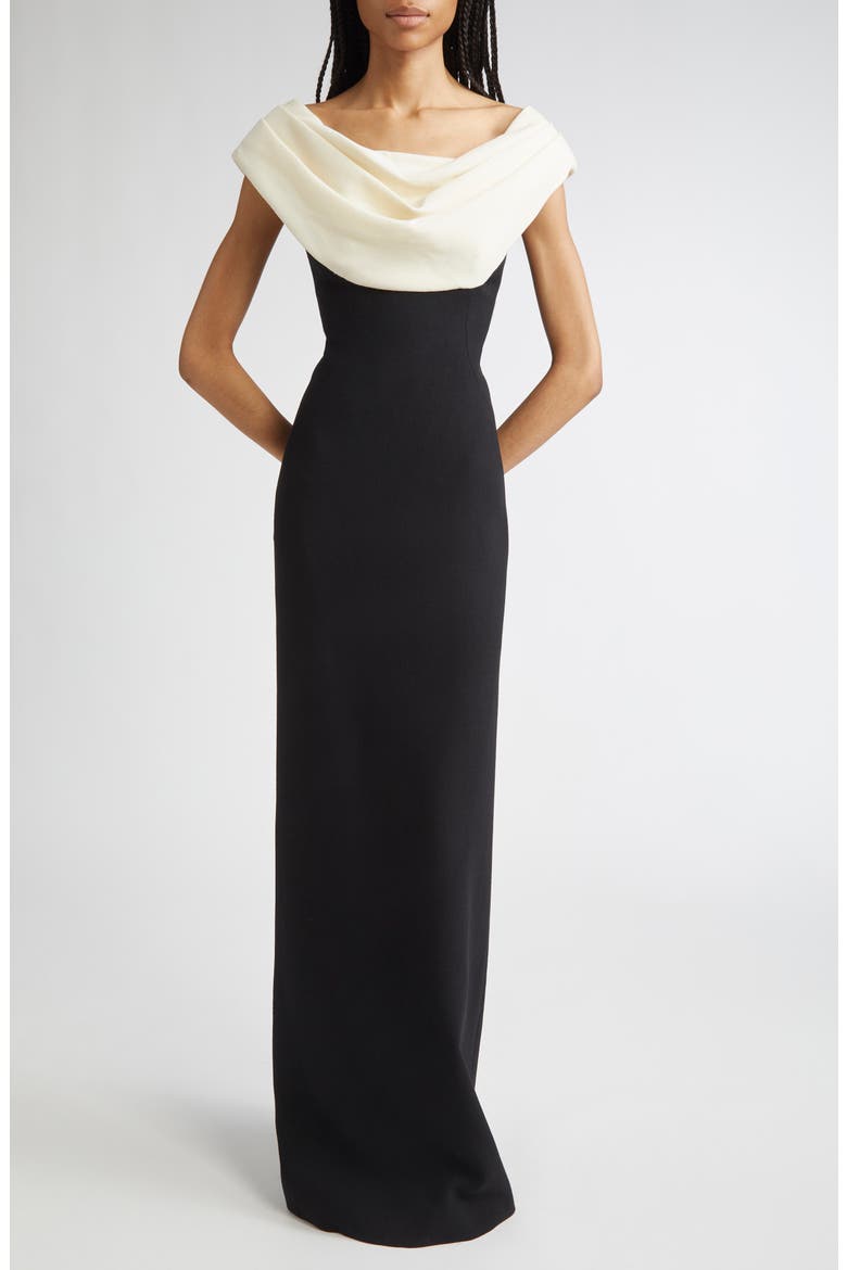 Cowl Neck Gown, Main, color, BLACK/ CREAM