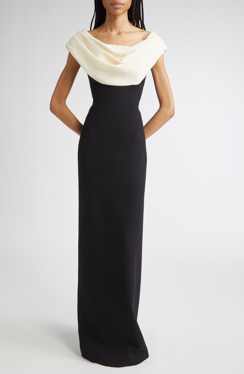 Lela Rose Cowl Neck Gown, Main, color, Black/ Cream