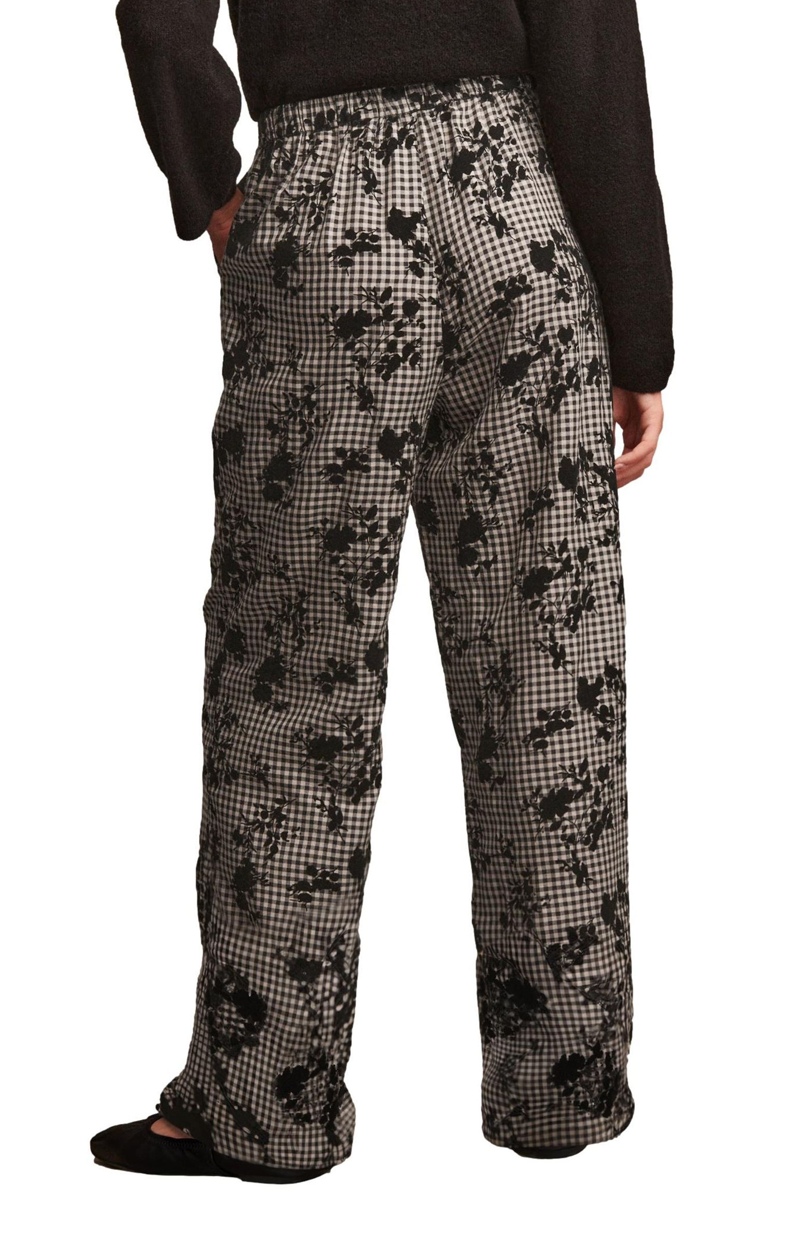 Floral Flocked Gingham Drawstring Pants - image 2