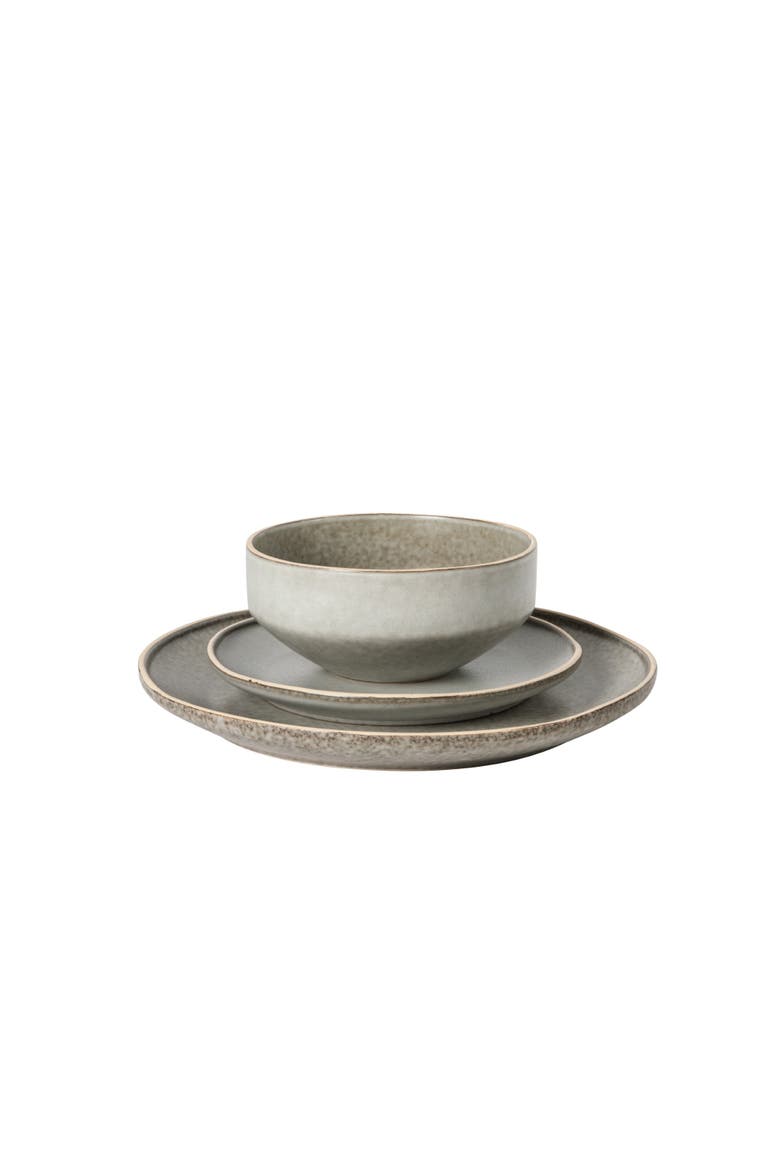 Plates and Bowls Set 12 Piece Matte Reactive Stoneware Dinnerware Set for 4, Alternate, color, Matte Grey