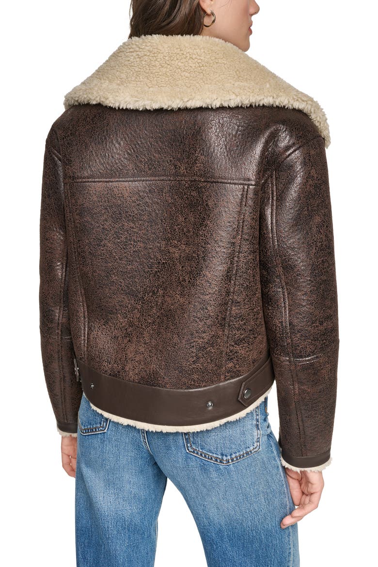 Ellery Faux Leather & Faux Shearling Aviator Jacket, Alternate, color, BROWN