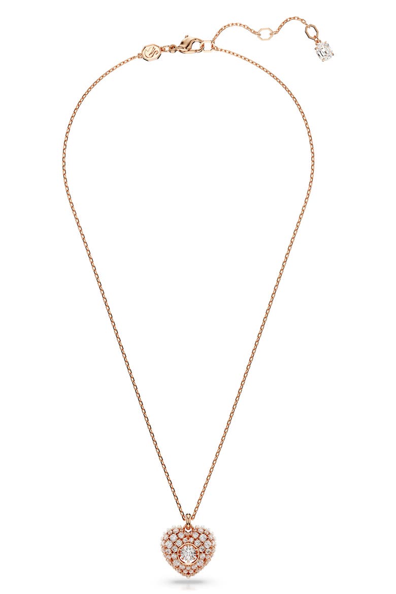 Idyllia Crystal, Faux Pearl & Cubic Zirconia Heart Pendant Necklace, Alternate, color, ROSE GOLD
