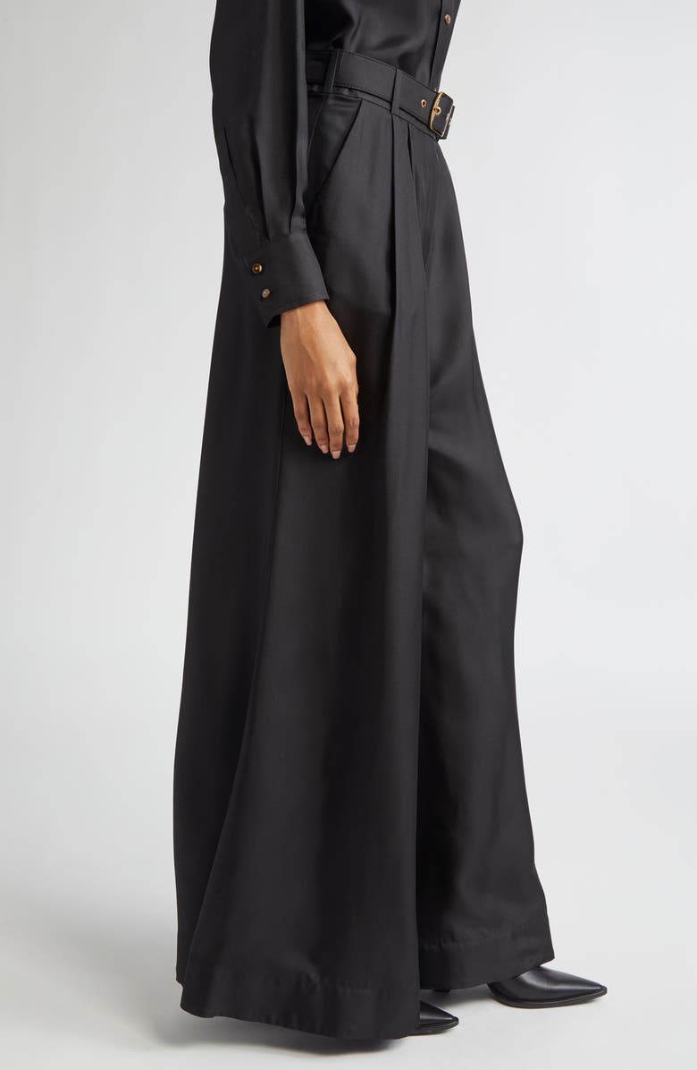 Zimmermann Belted Pleated Wide Leg Silk Trousers, Alternate, color, Black