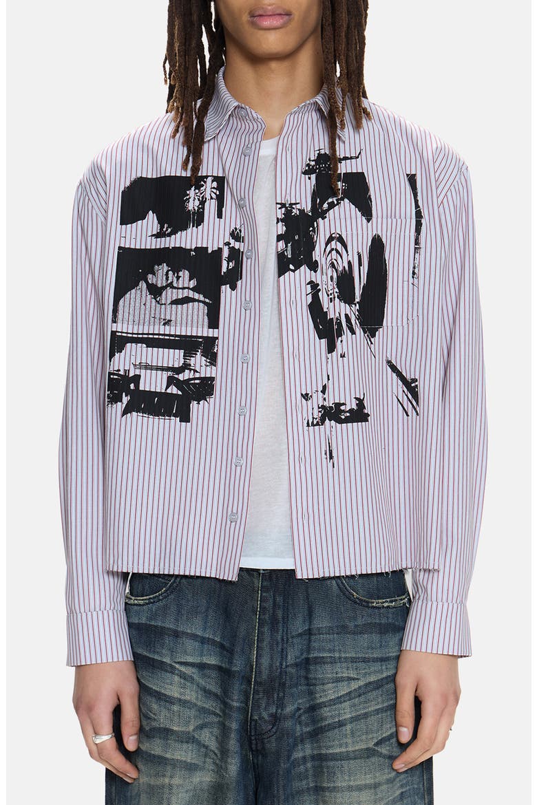 Stripe Graphic Button-Up Shirt, Main, color, GREY