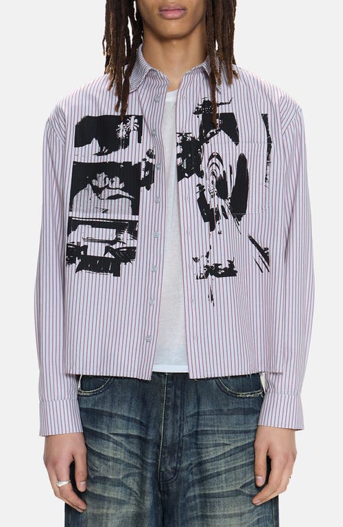 JADED LONDON Stripe Graphic Button-Up Shirt in Grey at Nordstrom, Size Small