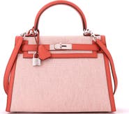 Pre-Owned Hermes Kelly Handbag Toile and Brown Swift with Palladium Hardware 28