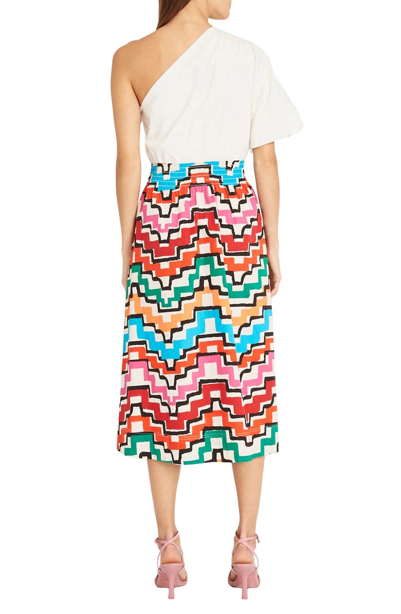 DONNA MORGAN FOR MAGGY One Shoulder Midi Dress, Alternate, color, Soft Ivory/ Black/ Multi