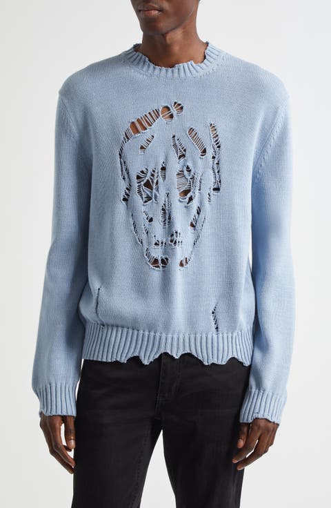 Distressed Skull Crewneck Sweater