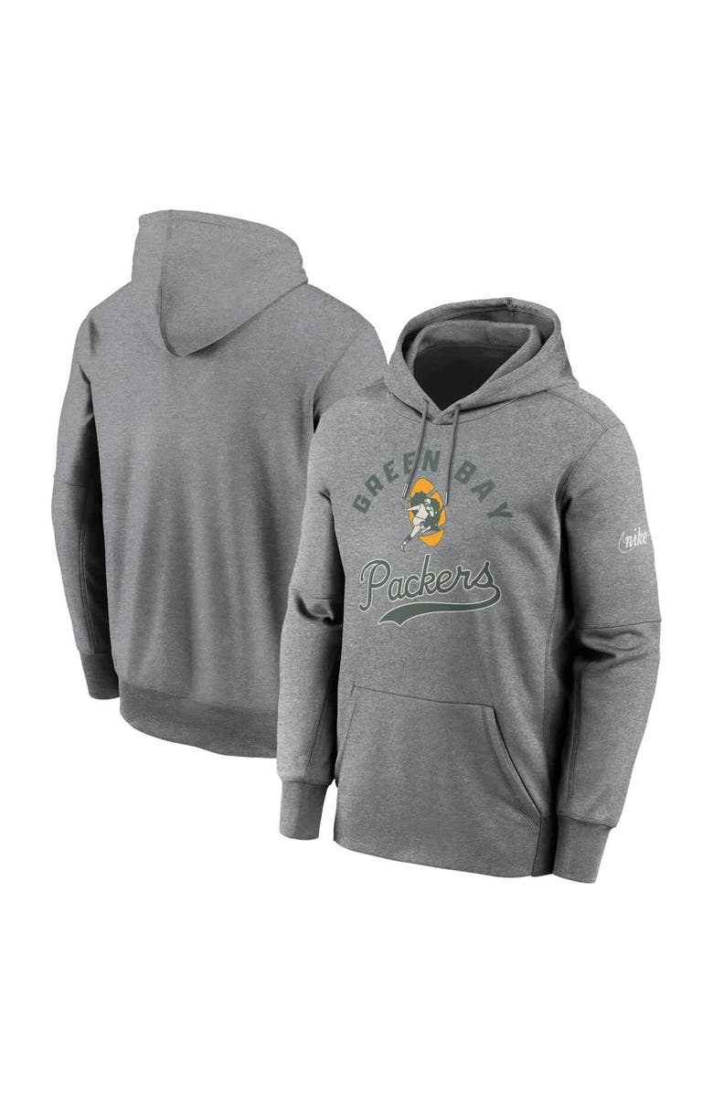 Nike Men's Nike Heather Gray Green Bay Packers Performance Fleece Pullover Hoodie, Main, color, 