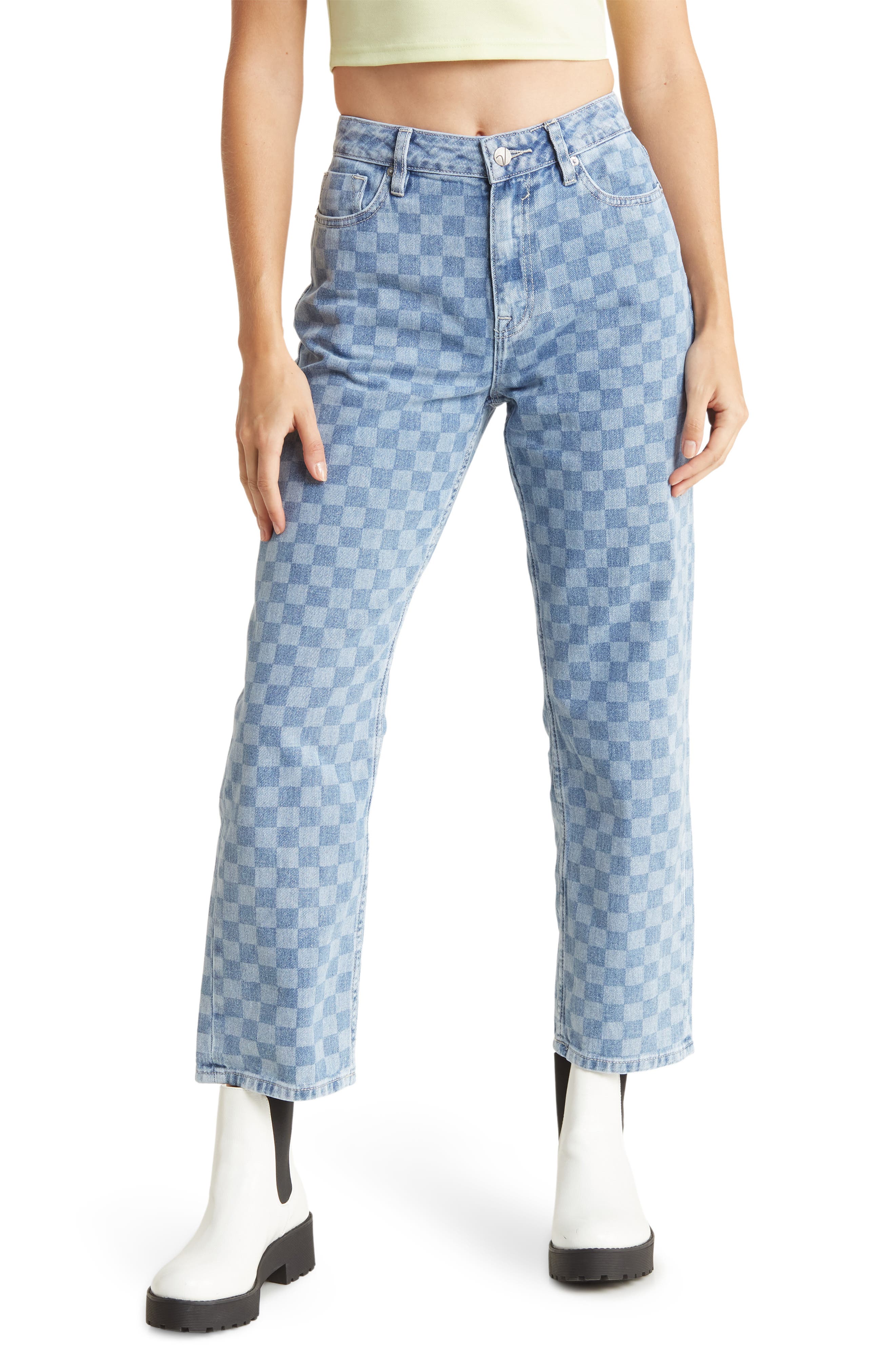 A V DENIM Checker Print High Rise Frankie Jeans (Women) | Nordstromrack