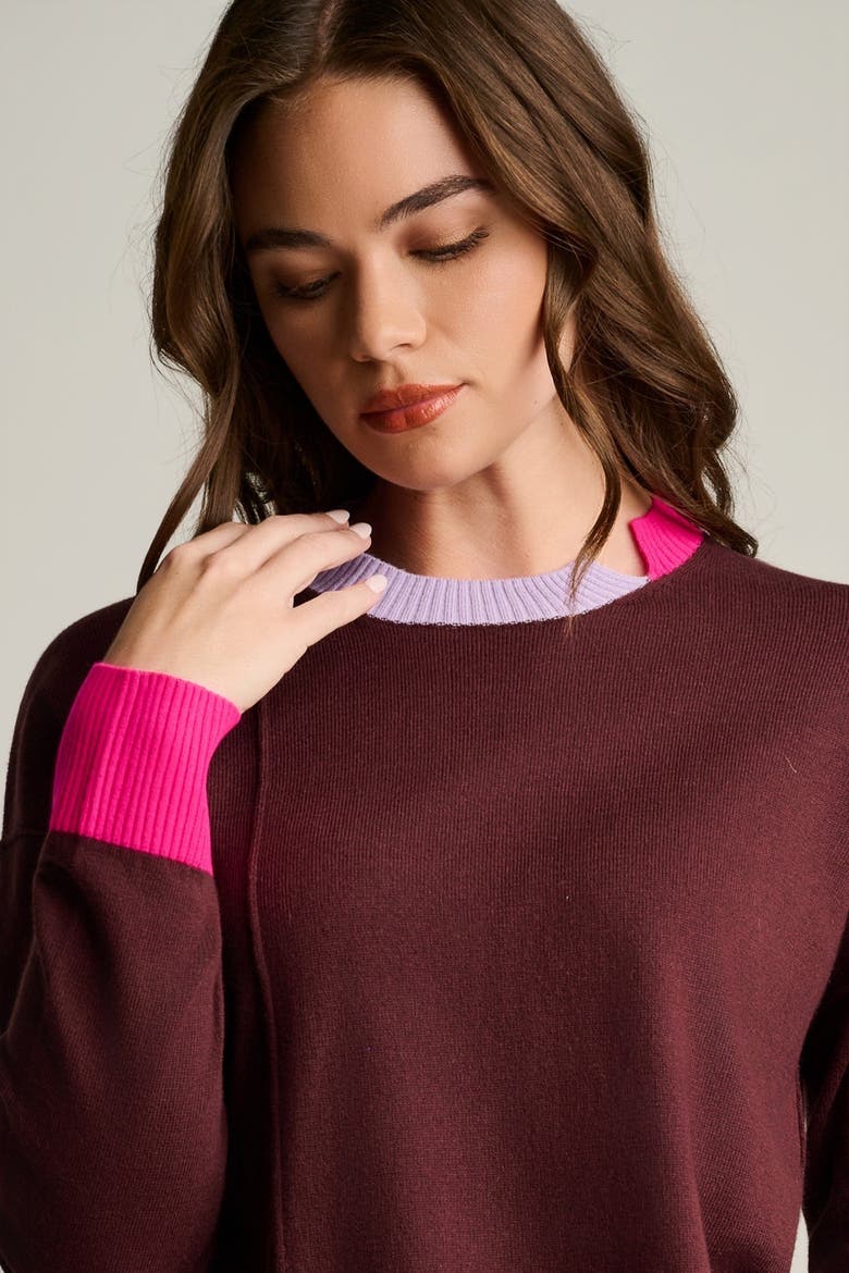 Bold Block Cotton Cashmere Sweater, Alternate, color, Rum Rasin