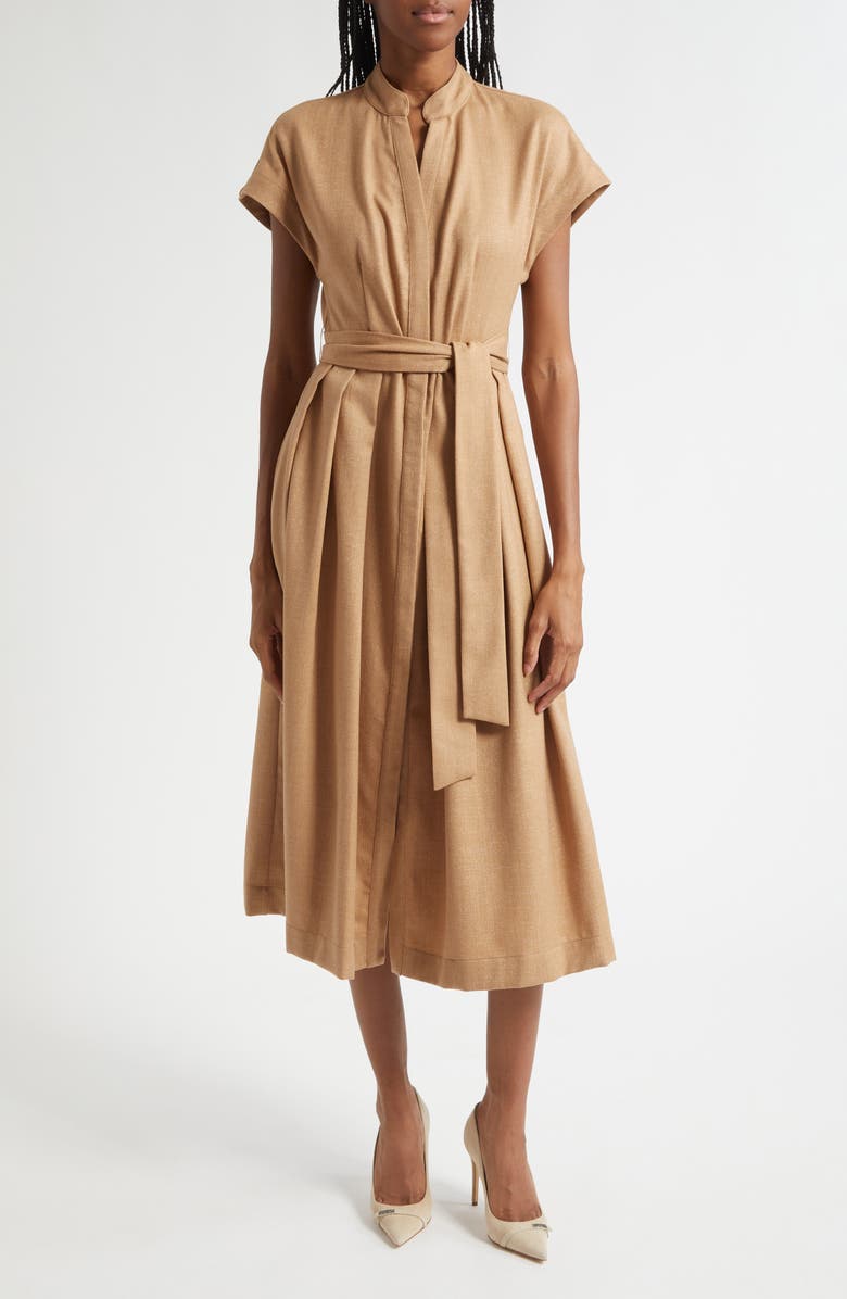 Eleventy Belted Wool Blend Midi Dress, Main, color, 02 Sand