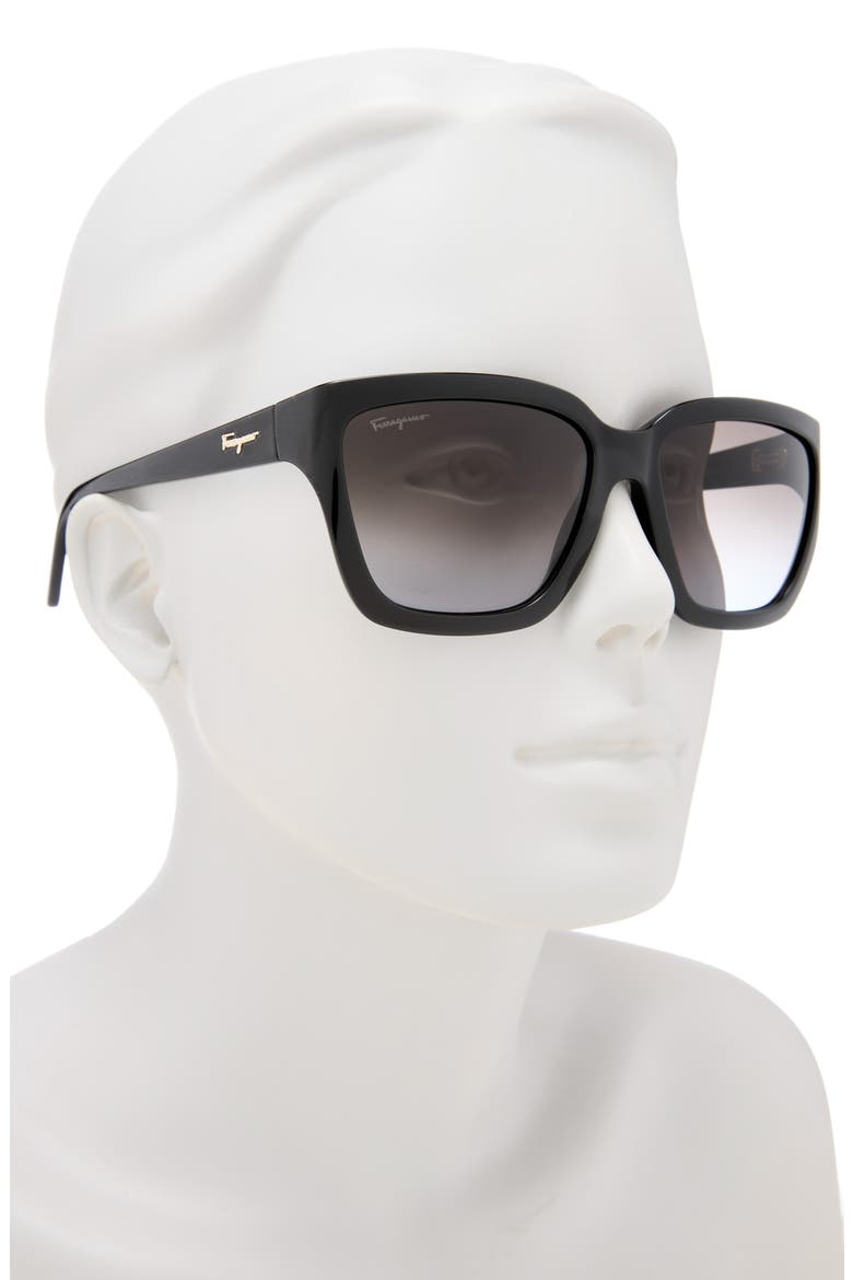 Salvatore Ferragamo Classic Logo 59mm Gradient Rectangle Sunglasses, Alternate, color, BLACK/ BLACK