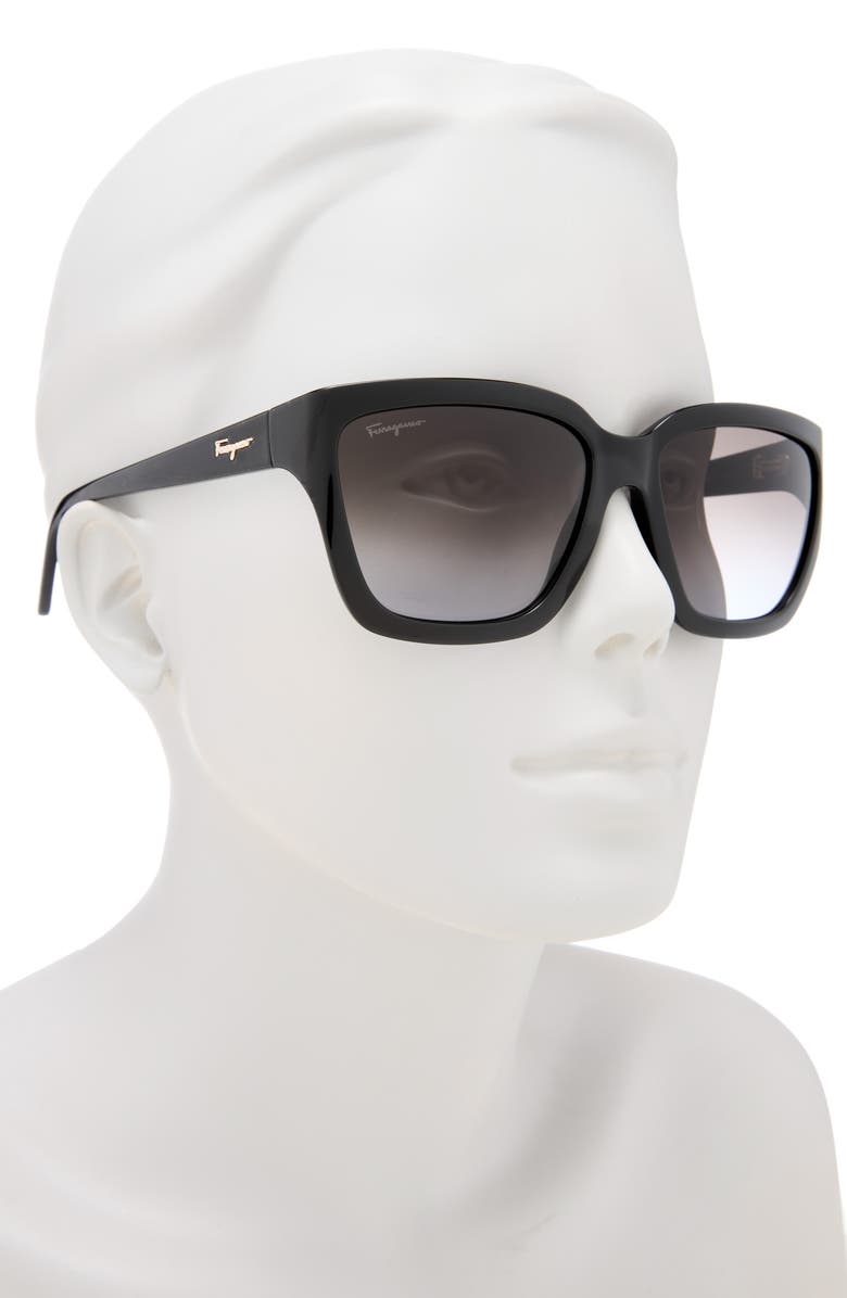 FERRAGAMO Salvatore Ferragamo Classic Logo 59mm Gradient Rectangle Sunglasses, Alternate, color, Black/ Black
