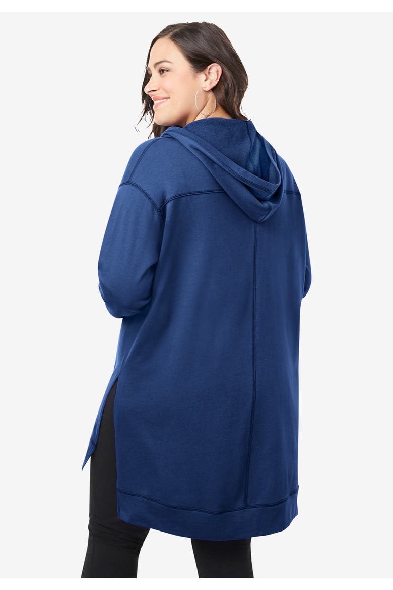 French Terry Tunic Hoodie, Alternate, color, BLACK ACID TIE DYE