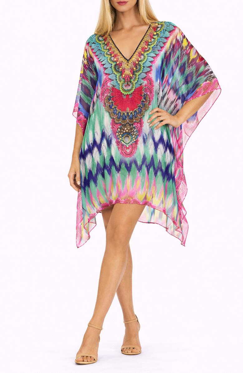 RANEES Ornate Print Poncho, Main, color, Blue