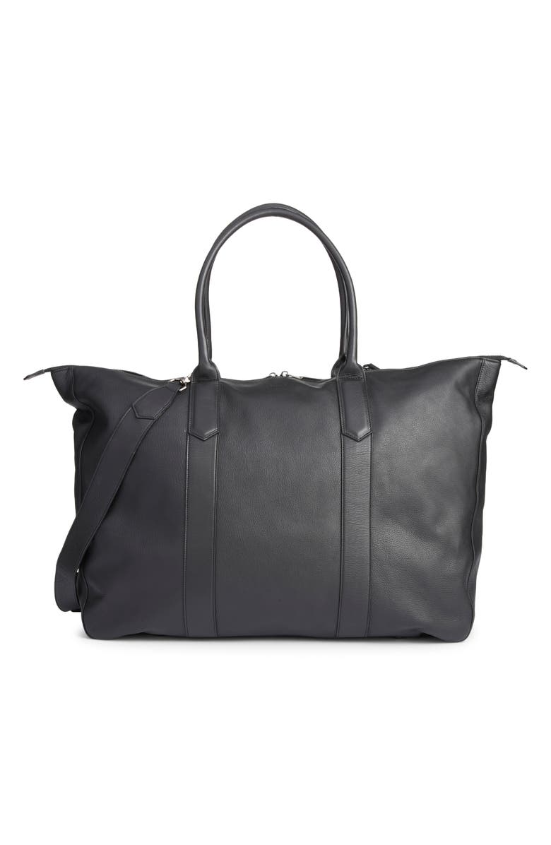 Canali Tumbled Calfskin Weekender Bag, Main, color, Black