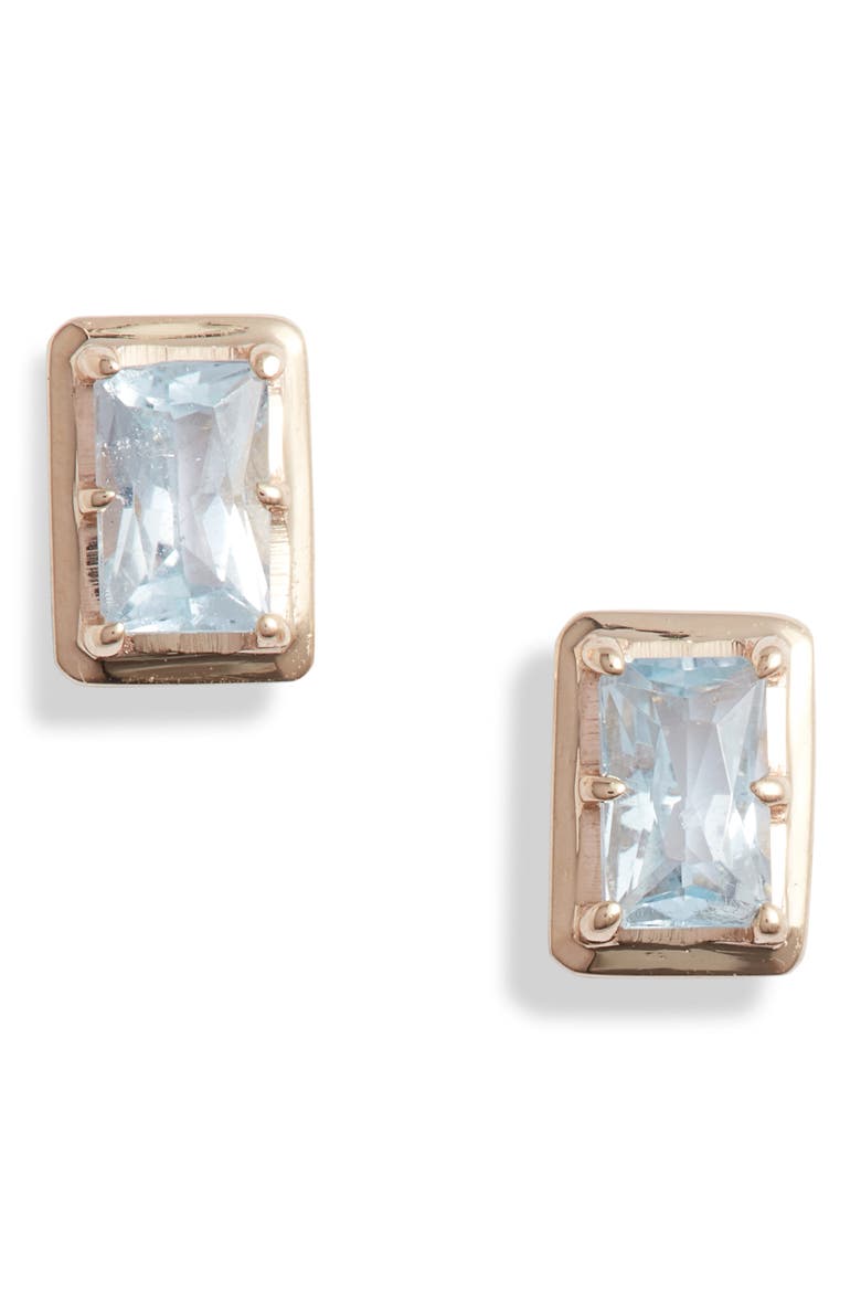 Blue Topaz Baguette Stud Earrings, Main, color, YELLOW GOLD/ BLUE