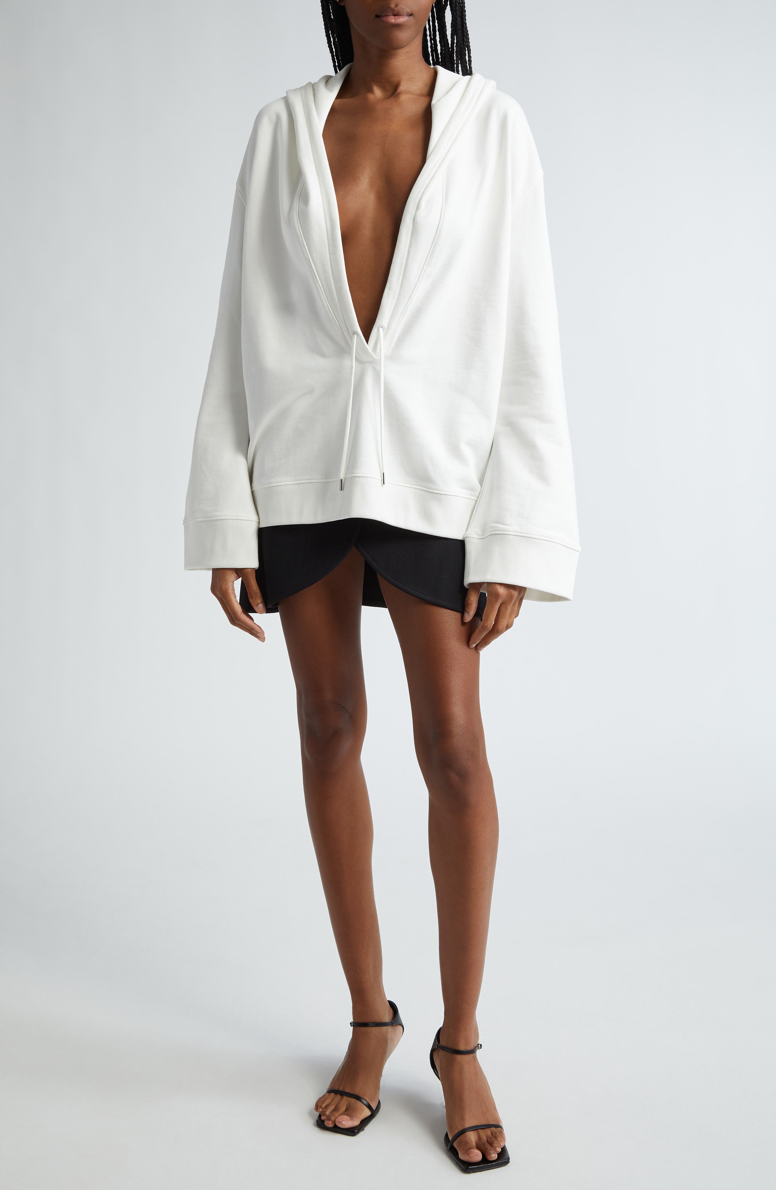 Courrèges Hyperbole Plunge Neck Cotton Fleece Hoodie (Women ...