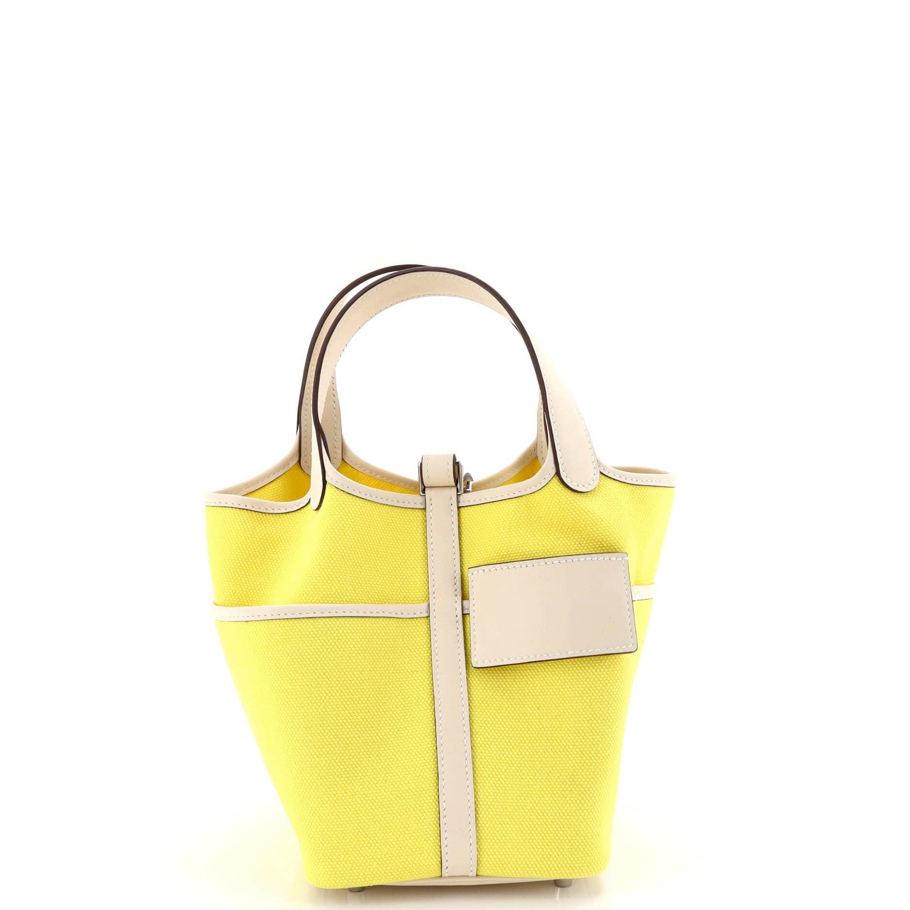 Pre-Owned Hermes Cargo Picotin Lock Bag Canvas and Swift PM, Alternate, color, Jaune Citron