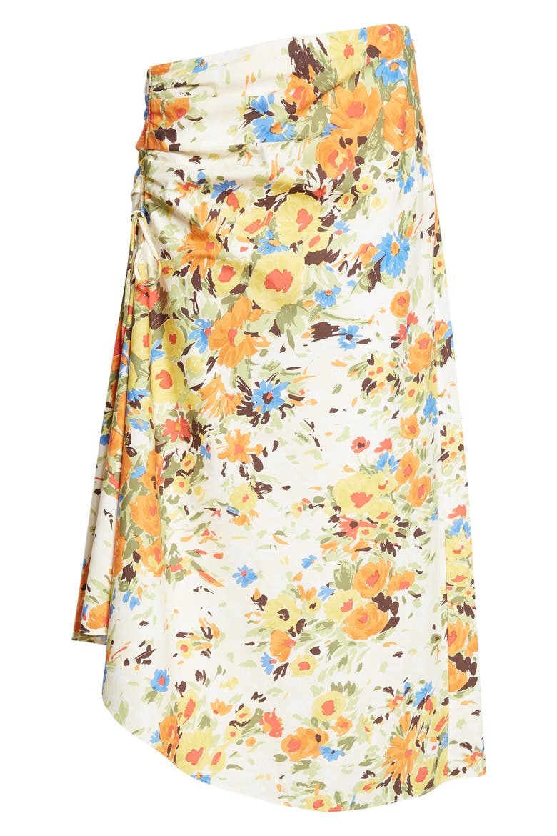 Naomi Floral Print Ruched Skirt, Alternate, color, BUTTER/ POPPY MULTI