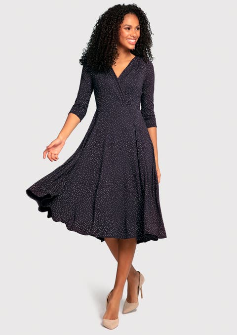 Annie V-Neck 3/4 Sleeve Midi Dress