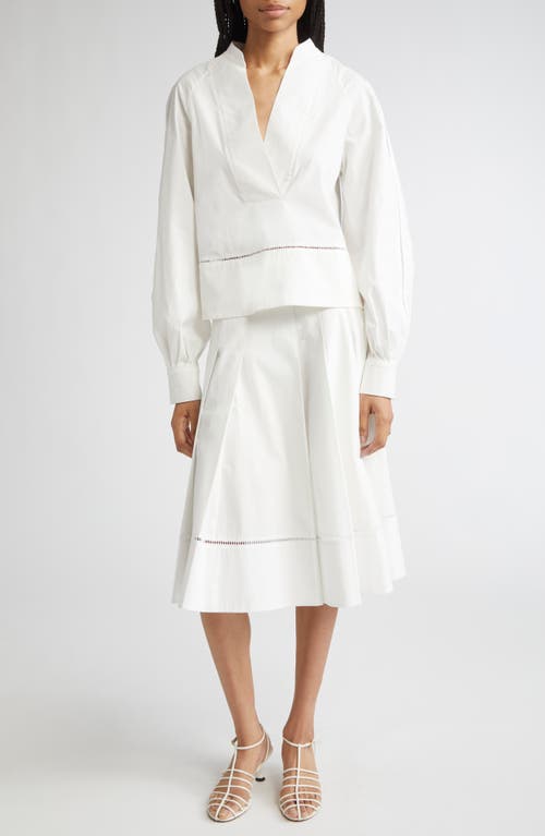 Proenza Schouler Laci Ladder Stitch Inset Pleated Stretch Cotton Poplin Skirt