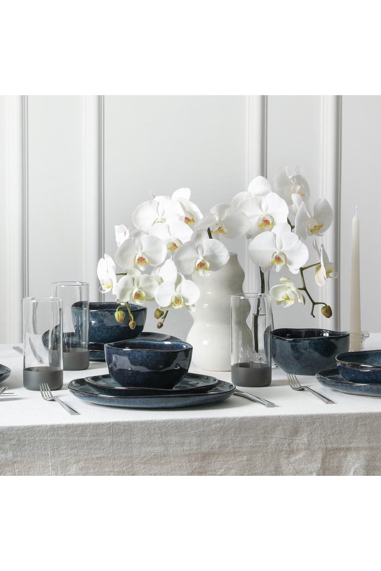 Mirella Stoneware 32-Piece Dinnerware Set with Glasses, Alternate, color, Blue