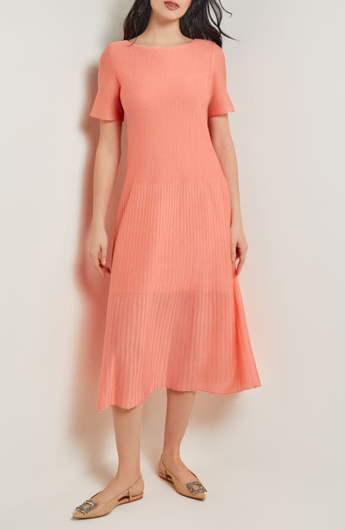 Shop Misook Tonal Textured Stripe A-line Midi Dress In Ocean Coral