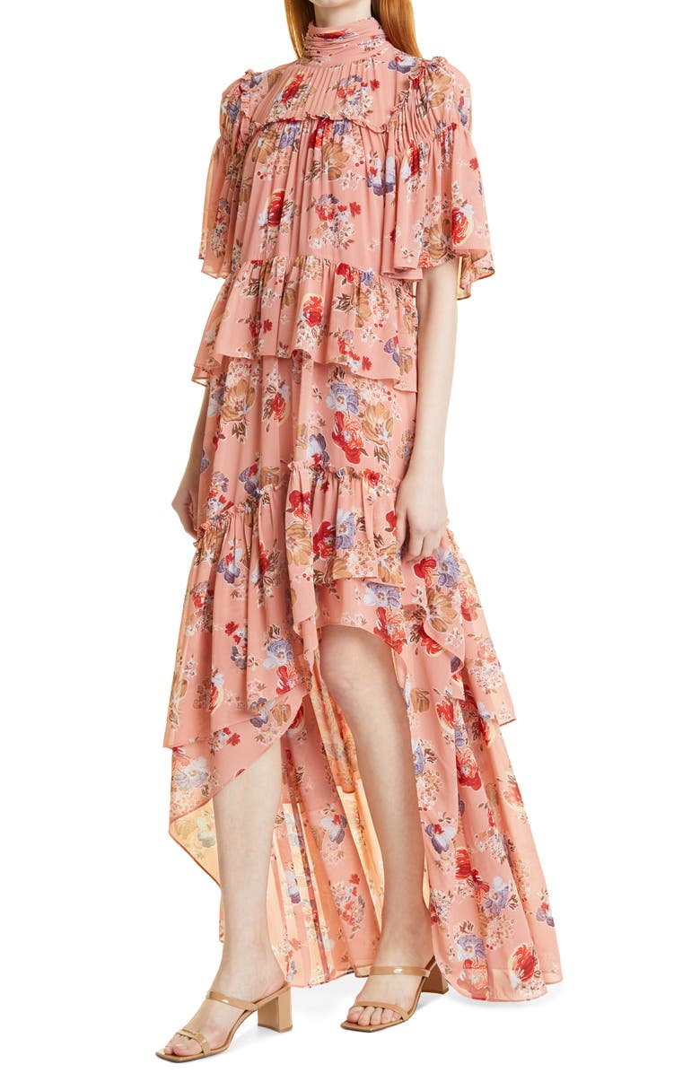 Cinq à Sept Jamie Floral Print High-Low Maxi Dress, Alternate, color, 
