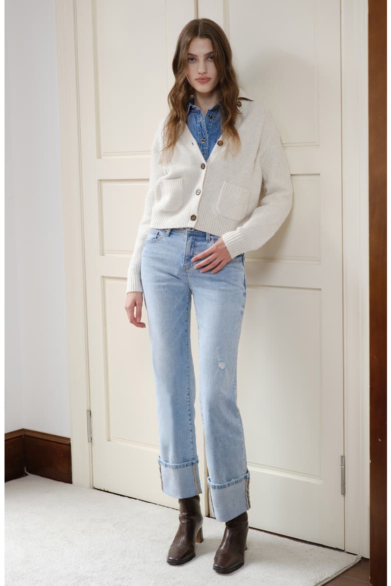 Flora Deep Cuff Straight Jeans, Alternate, color, LIGHT BLUE