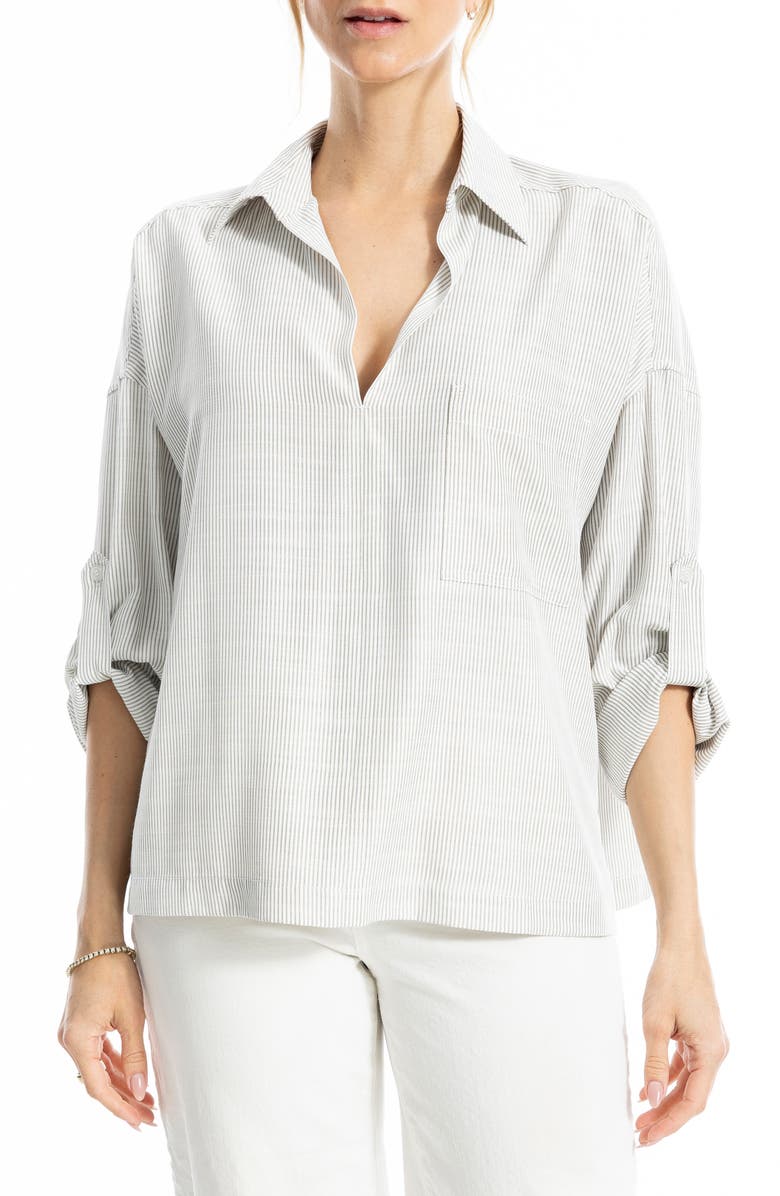 MAX STUDIO Stripe Collared Top, Main, color, Off White/ Taupe Mini