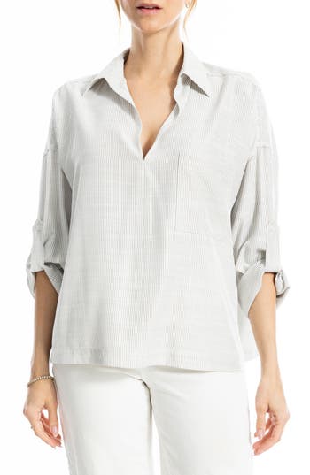 Max Studio Stripe Collared Top In White