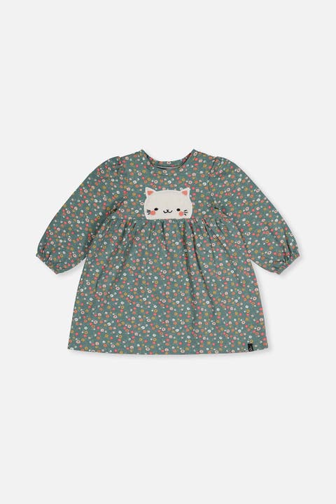 Organic Cotton Fleece Cat Gathered Skirt Dress