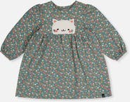 Deux par Deux Organic Cotton Fleece Cat Gathered Skirt Dress