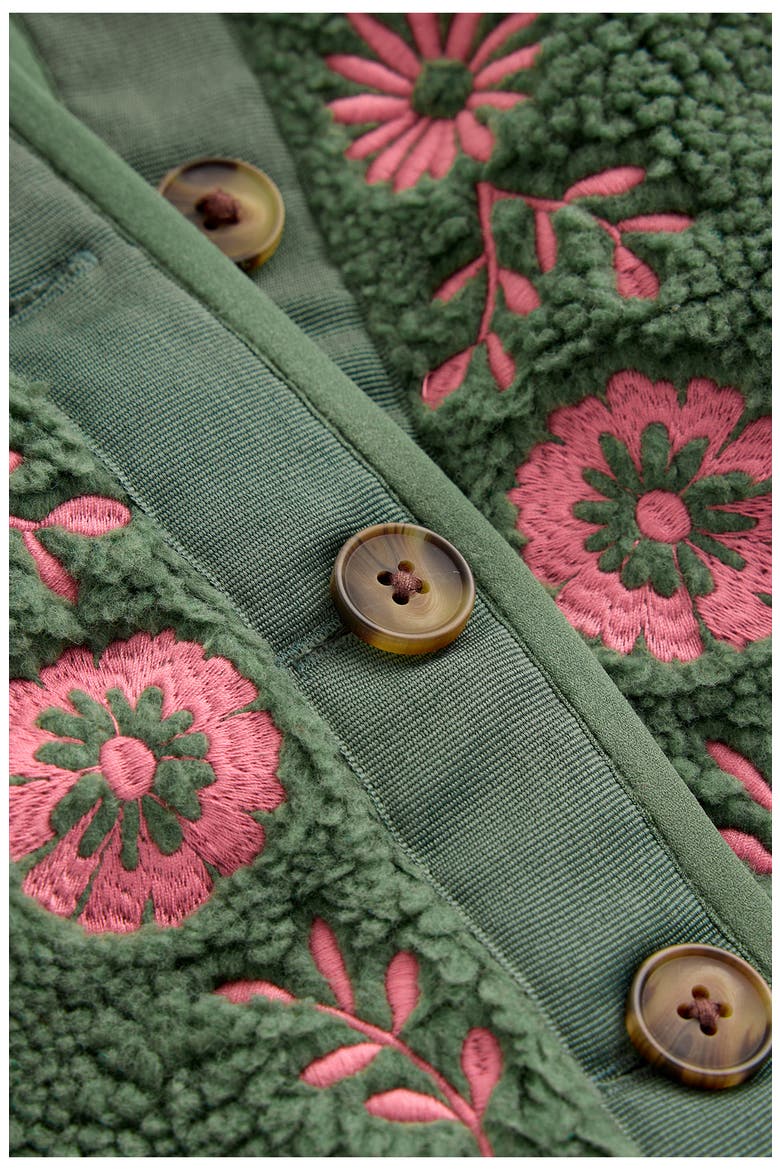 Kids' Pretty Faux Shearling Jacket, Alternate, color, DARK GREEN EMBROIDERY