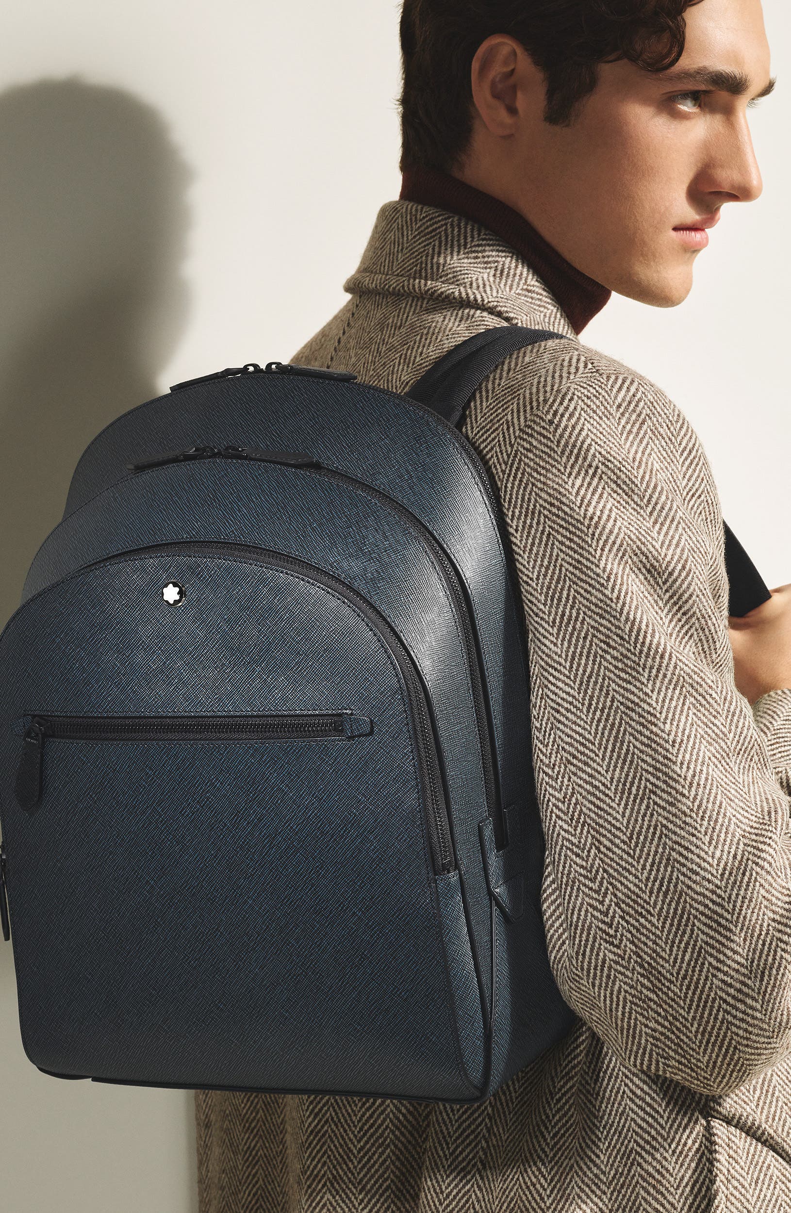 Montblanc Sartorial Leather Backpack, Alternate, color, Tweed Blue