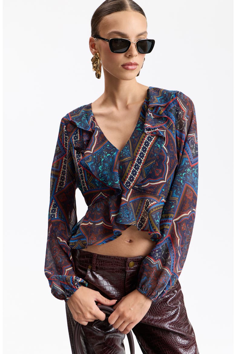 Ruffle Crinkle Chiffon Peplum Top, Alternate, color, JEWEL SOUK