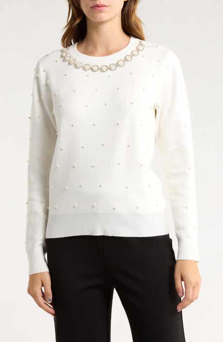 BY DESIGN Faux Pearl Embellished Sweater