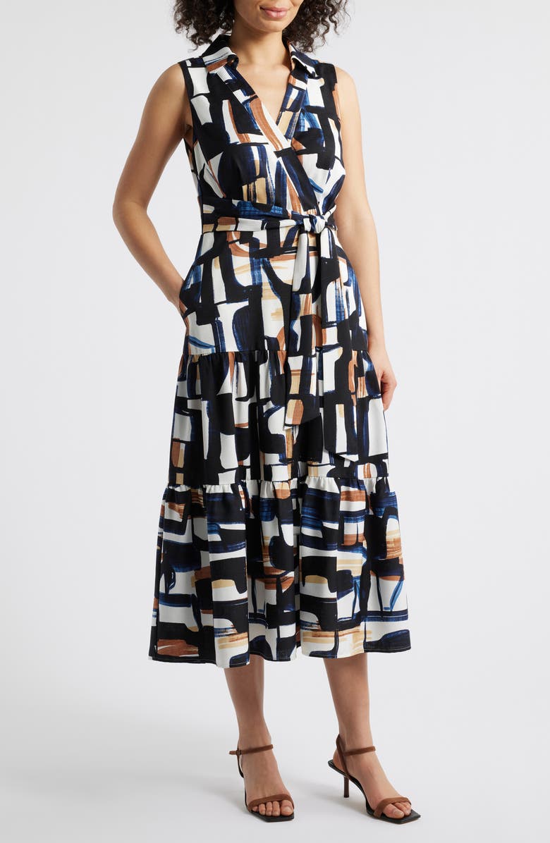 Tahari ASL Sleeveless Tie Waist Shirtdress, Main, color, 