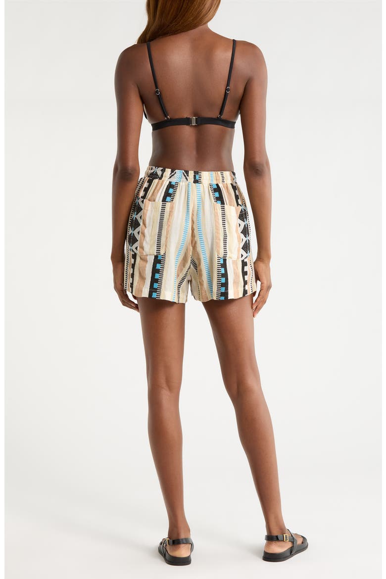 Cotton Blend Cover-Up Drawstring Shorts, Alternate, color, NEUTRAL AZTEC