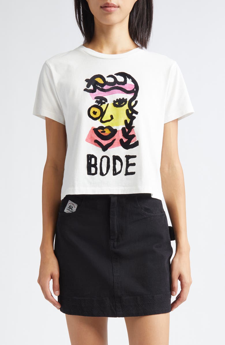 Bode Visage Cotton Graphic T-Shirt, Main, color, Cream