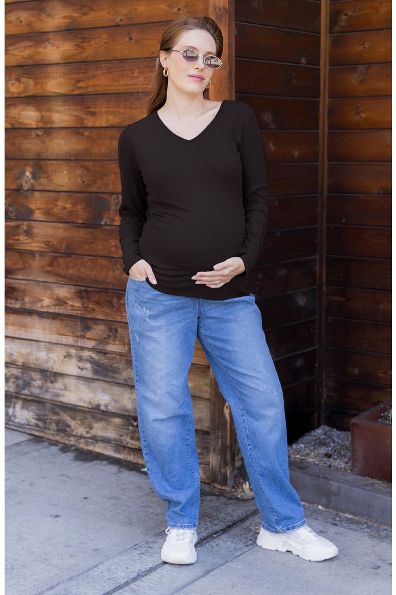 Rib V-Neck Maternity/Nursing Top, Alternate, color, BLACK