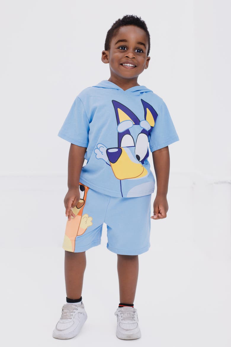2-Piece Hooded Tee and Shorts Set, Alternate, color, Sky Blue Bluey Bingo