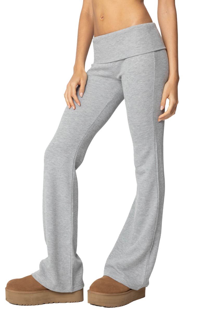 EDIKTED Sab Waffle Knit Foldover Pants, Alternate, color, Gray-Melange