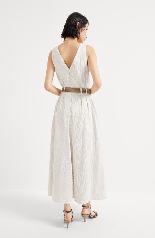 Brunello Cucinelli Twill Dress With Monili In Tobacco