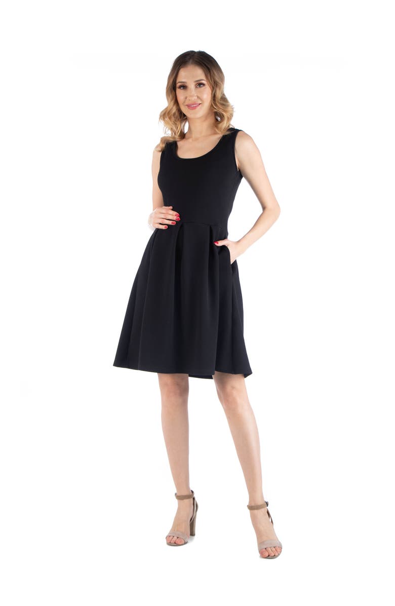 24seven Comfort Apparel Maternity Sleeveless Pleated Dress with Pockets, Main, color, Black