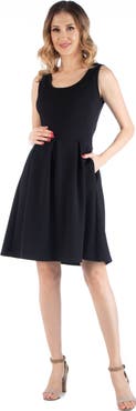 24seven Comfort Apparel Maternity Sleeveless Pleated Dress with Pockets